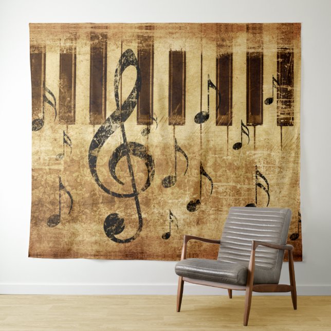 Retro music notes and piano tapestry (In Situ (Horizontal))