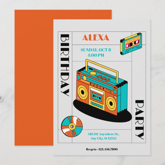 Retro Music player birthday  Invitation (Front/Back)