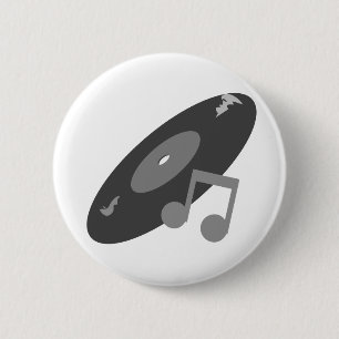 Retro Music Record & Note Grey 6 Cm Round Badge