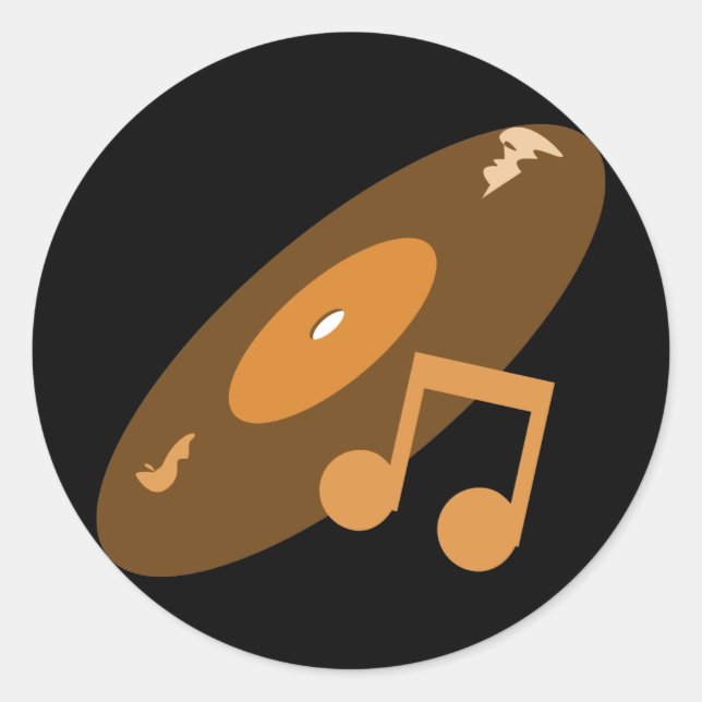 Retro Music Record & Note Orange Classic Round Sticker (Front)