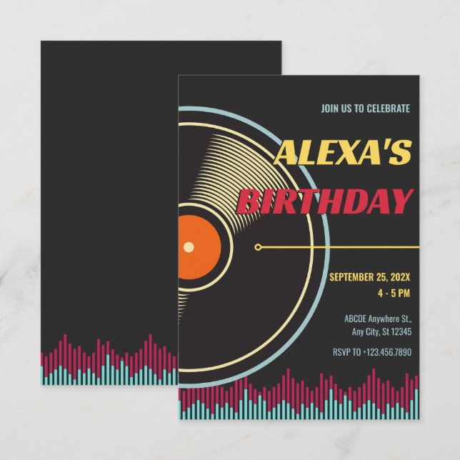 Retro Music Record vinyl Invitation (Front/Back)
