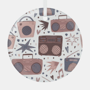 Retro Music Seamless Vintage Pattern. Glass Tree Decoration