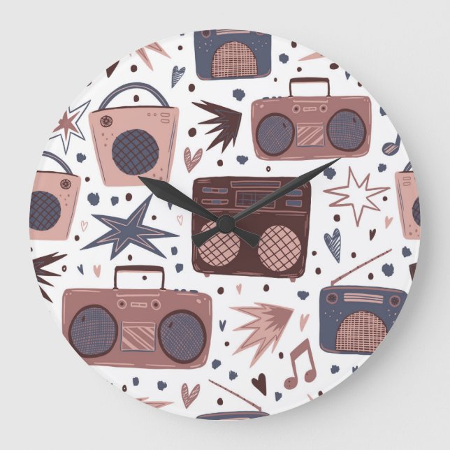 Retro Music Seamless Vintage Pattern. Large Clock (Front)