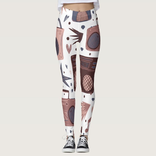 Retro Music Seamless Vintage Pattern. Leggings (Front)