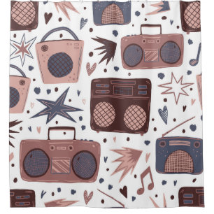 Retro Music Seamless Vintage Pattern. Shower Curtain