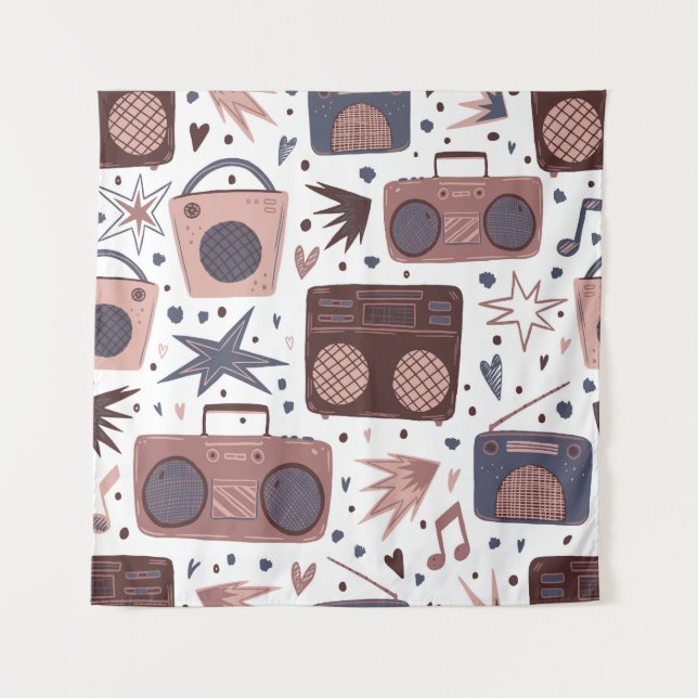 Retro Music Seamless Vintage Pattern. Tapestry (Front)