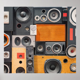 Retro Music Speaker Wall Design Poster