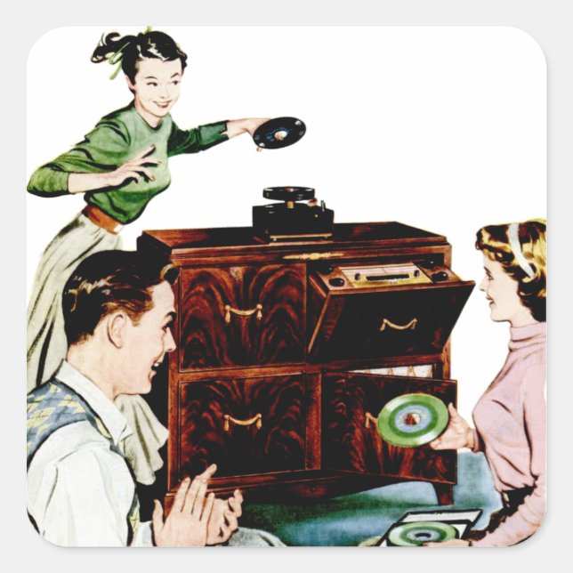 Retro Music Square Sticker (Front)
