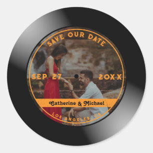 Retro Music Vinyl Record Photo Wedding Round  Classic Round Sticker