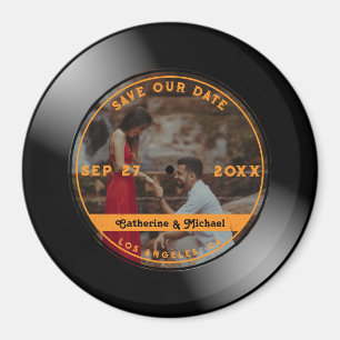 Retro Music Vinyl Record Photo Wedding Round Magnet