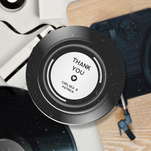 Retro Music Vinyl Record Simple Wedding Thank You Classic Round Sticker (Creator Uploaded)