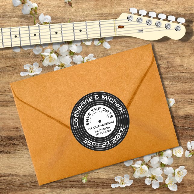 Retro Music Vinyl Record Unique Save The Date Classic Round Sticker (Creator Uploaded)