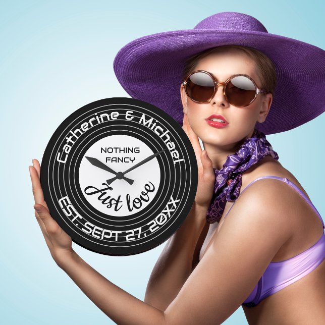 Retro Music Vinyl Record Wedding Anniversary Large Clock (Creator Uploaded)