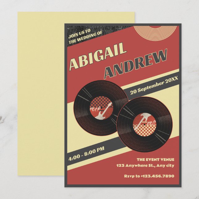 Retro music wedding invitation (Front/Back)