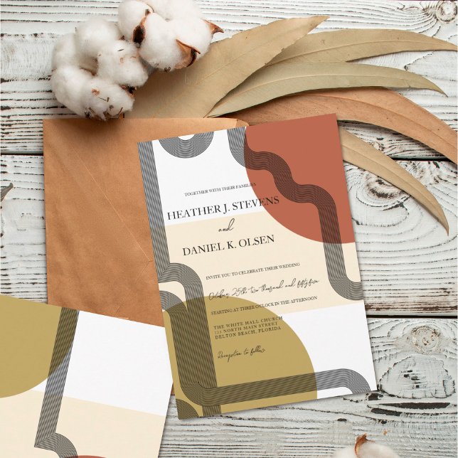 Retro Mustard Beige Terracotta Abstract Wedding Invitation (Creator Uploaded)