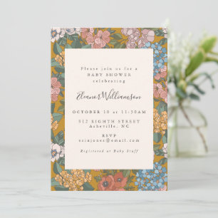 Retro Mustard Floral Gender Neutral Baby Shower Invitation