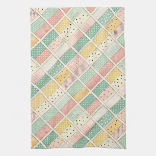 Retro Mustard Geometric Diamond Plaid Dot Tea Towel