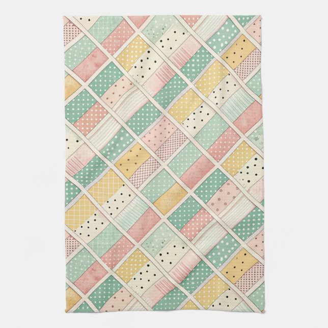 Retro Mustard Geometric Diamond Plaid Dot Tea Towel (Vertical)