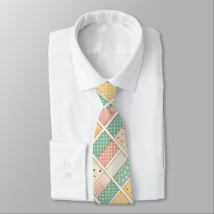 Retro Mustard Geometric Diamond Plaid Dot Tie