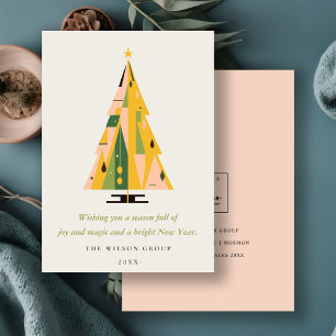 Retro Mustard Green Christmas Tree Business Logo Holiday Card