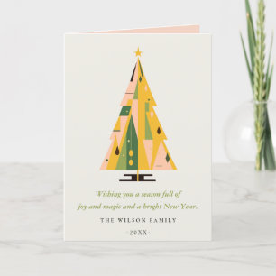 Retro Mustard Green Christmas Tree Business Logo Holiday Card