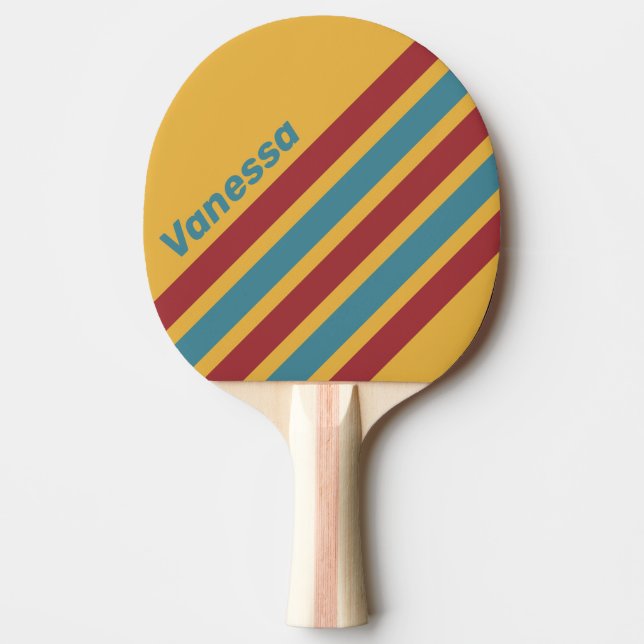 Retro Mustard Seed Angled Striping with Name Ping Pong Paddle (Front)