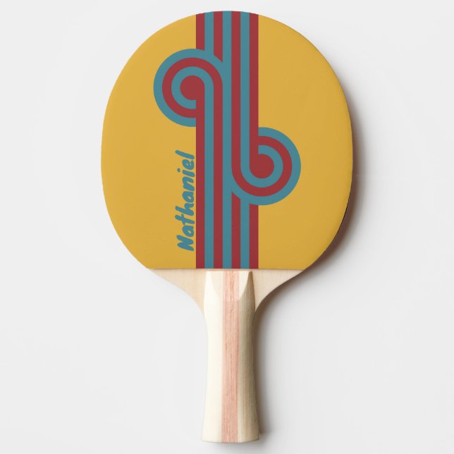 Retro Mustard Seed Loop with Name Ping Pong Paddle (Front)