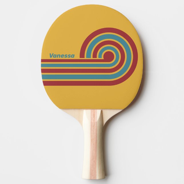 Retro Mustard Seed Stripes with Name Ping Pong Paddle (Front)