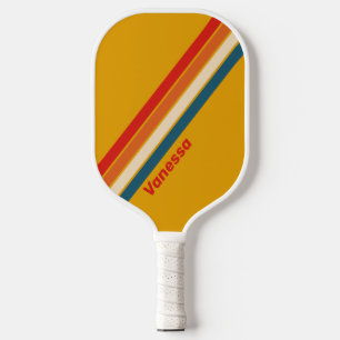 Retro Mustard Striped with Name Pickleball Paddle