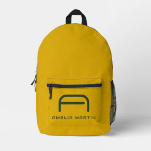 Retro Mustard Yellow and Forest Green Monogram Printed Backpack