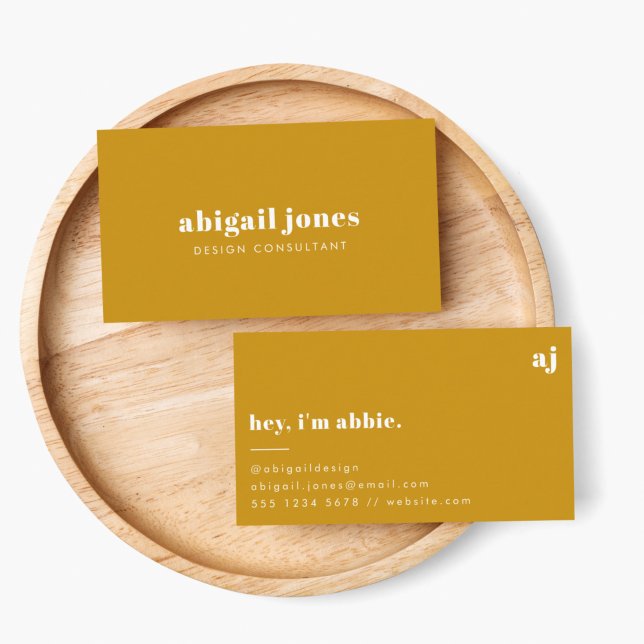 Retro Mustard Yellow Muted Earthy Minimalist Business Card (Vintage retro typography business card by Guava - fun, stylish & fully customizable)