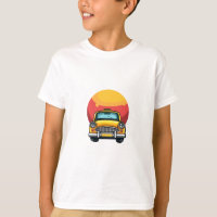 Retro Mustard Yellow Taxi on Fiery Sun Art Print
