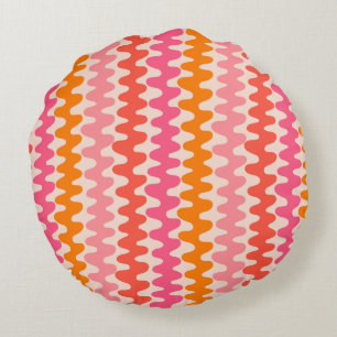 Retro Muster- pink& orange Round Cushion