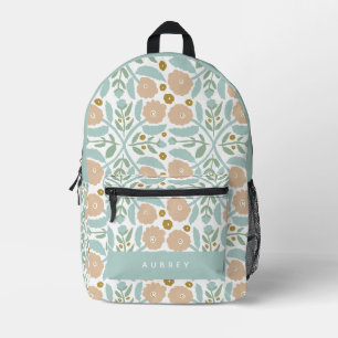 Retro Muted Blue Floral Pattern Printed Backpack
