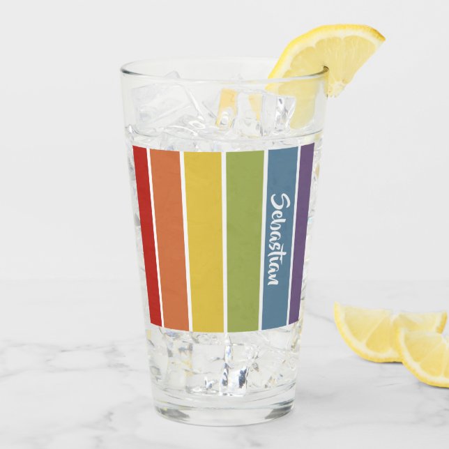 Retro Muted Colour Gay pride Rainbow Personalised Glass (Back Ice)