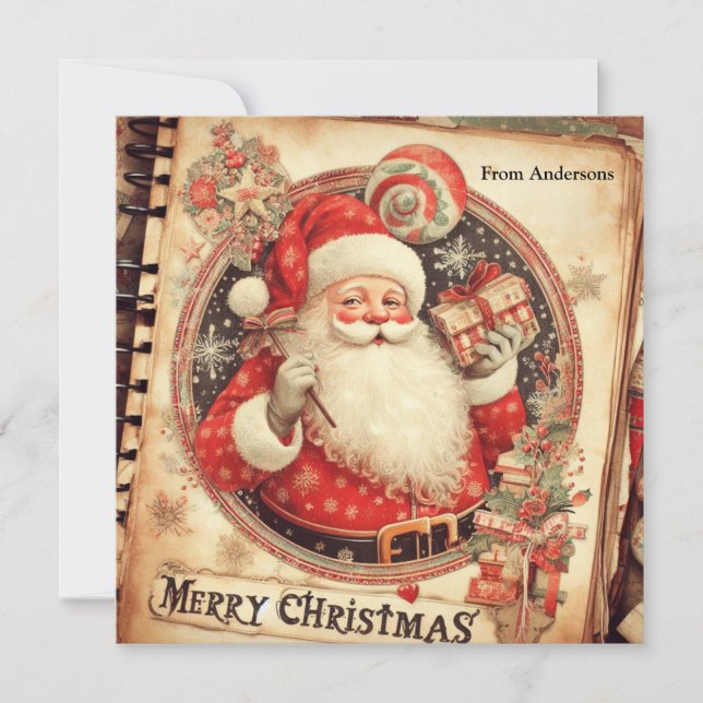Retro muted colours Retro Santa Claus smiling  Holiday Card (Front)