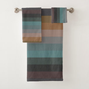 Retro Muted Earth Tones Vertical Stripes Bath Towel Set