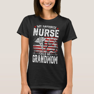 Retro My Favourite Nurse Calls Me Grandmom Us Flag T-Shirt
