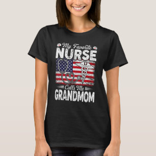 Retro My Favourite Nurse Calls Me Grandmom Us Flag T-Shirt