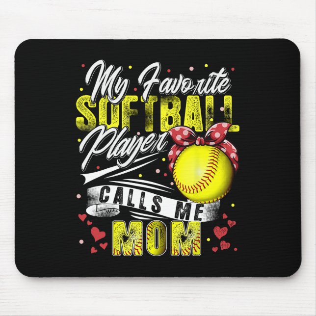 Retro My Favourite Softball Player Calls Me Mum Mo Mouse Mat (Front)