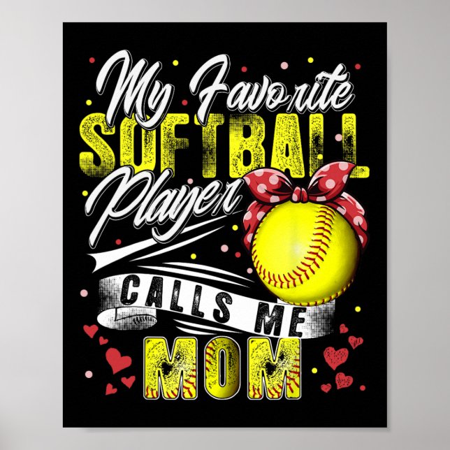 Retro My Favourite Softball Player Calls Me Mum Mo Poster (Front)