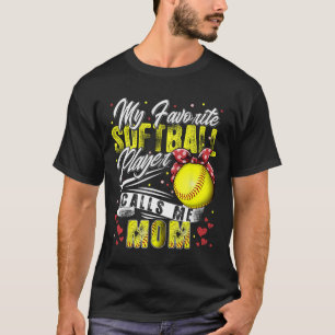 Retro My Favourite Softball Player Calls Me Mum Mo T-Shirt