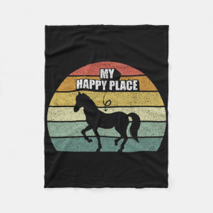 Retro My Happy Place Horse Shirt Horseback Riding Fleece Blanket