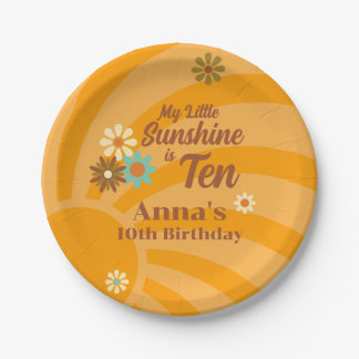 Retro My Little Sunshine daisy 10th birthday Paper Plate