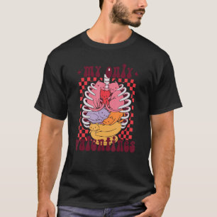 Retro My Only Valentine Cute Cat  Skeleton Chequer T-Shirt