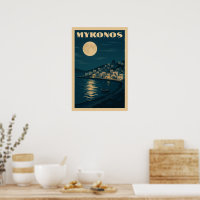 Retro Mykonos Moon Vintage Art Deco Style Travel