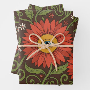 Retro Mystic Blue-Eyed Sunflower Floral Wrapping P Paper Sheet