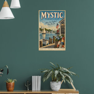 Retro Mystic Connecticut Travel Poster New England