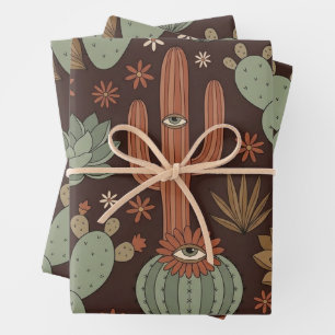 Retro Mystic Desert Cactus Succulent Floral Wrappi Wrapping Paper Sheet