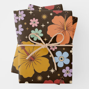 Retro Mystic Eye Hibiscus Floral Wrapping Paper Sh